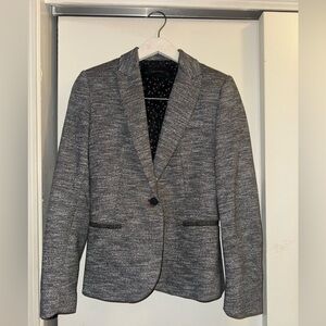Preloved women’s Zara Basic gray blazer with elbow patches. Size small.